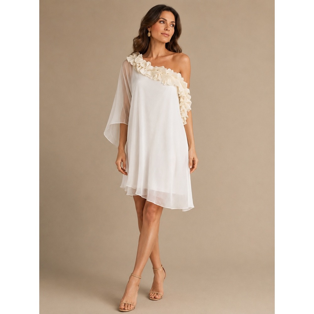 Max and Cleo Womens Eggshell One Shoulder Ruffle Cocktail Dress SAB6Q985 Size 2